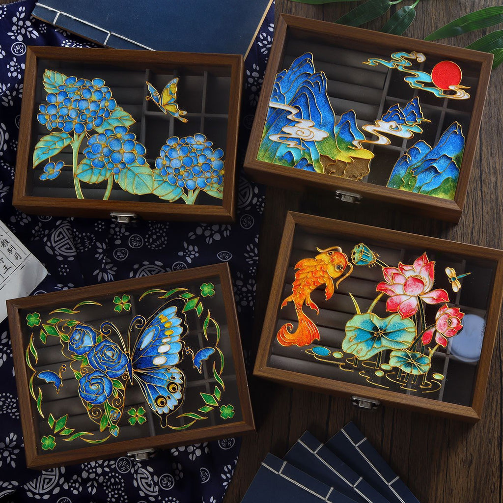 掐丝珐琅胡桃木首饰盒 Walnut Wood Jewellery Box with Cloisonné Enamel Design