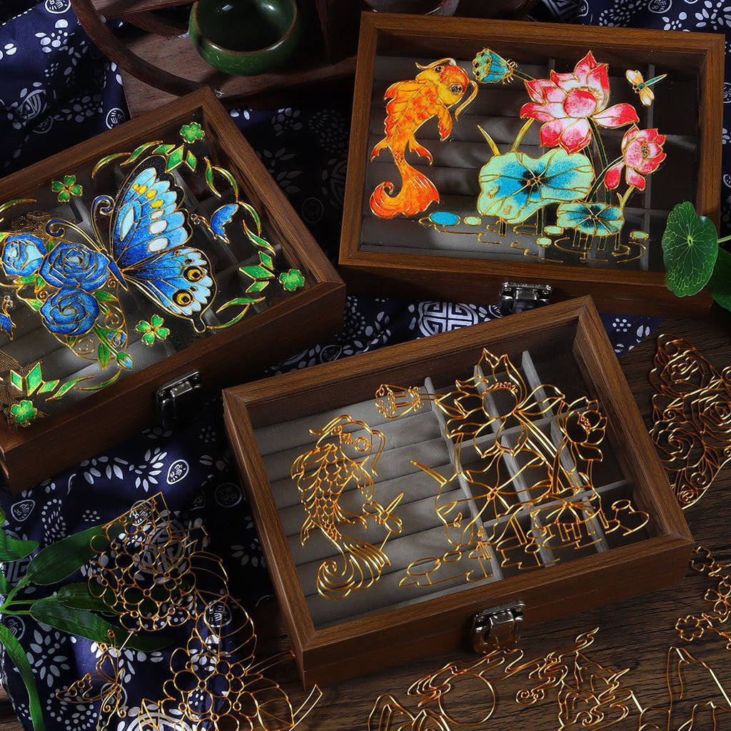 掐丝珐琅胡桃木首饰盒 Walnut Wood Jewellery Box with Cloisonné Enamel Design