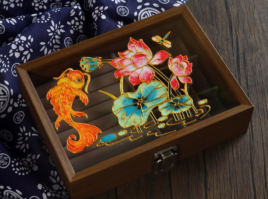 掐丝珐琅胡桃木首饰盒 Walnut Wood Jewellery Box with Cloisonné Enamel Design