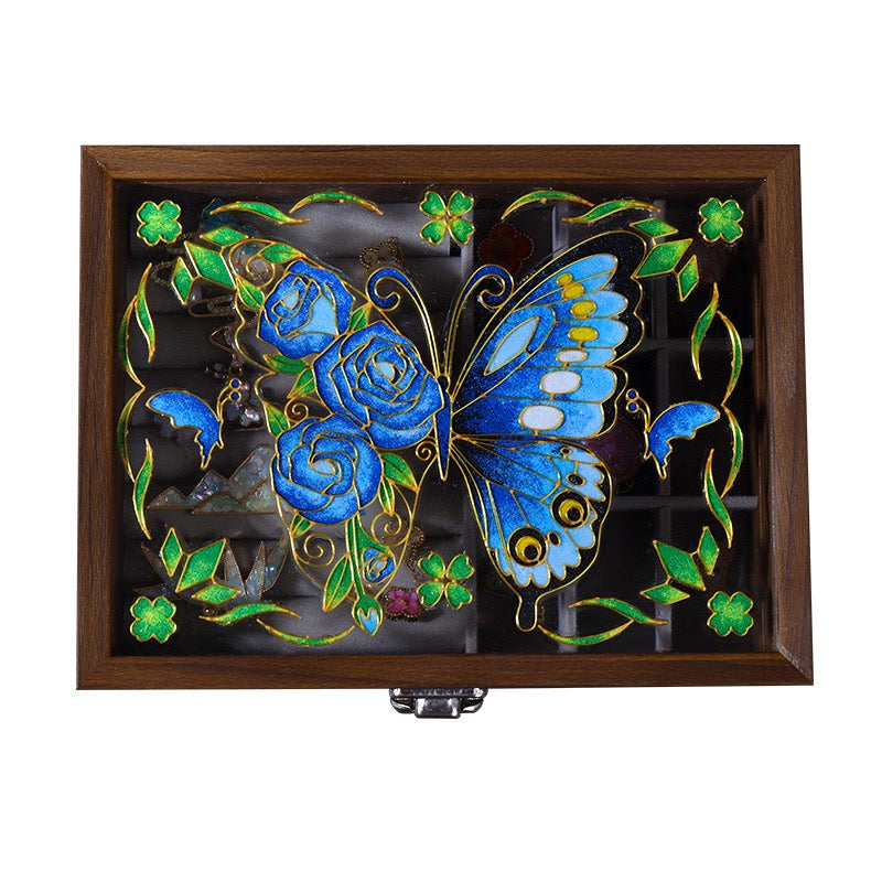 掐丝珐琅胡桃木首饰盒 Walnut Wood Jewellery Box with Cloisonné Enamel Design